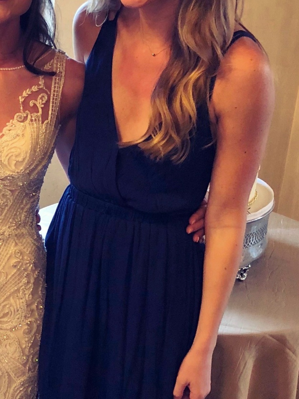 Lulus Navy Maxi Dress Open Back Sleeveless Crinkle Gauze Size Small